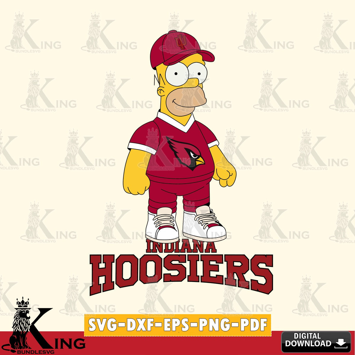 Stylish representation of Indiana Hoosiers Homer Simpson Football NCAA cut file as a digital download for Cricut Maker and paper