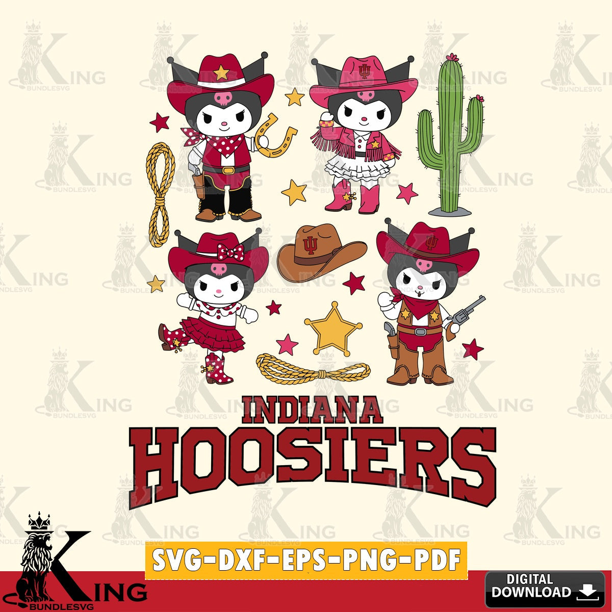 Indiana Hoosiers Kuromi Cowboy Western SVG file, Cricut, Cut file , Digital Download , Instant Download, Sanrio svg, Clipart