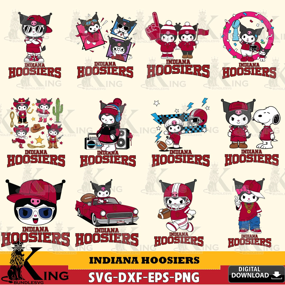 Indiana Hoosiers Kuromi Football Jersey NCAA Bundle SVG file, Cricut, Cut file , Digital Download , Instant Download, Sanrio svg, Clipart