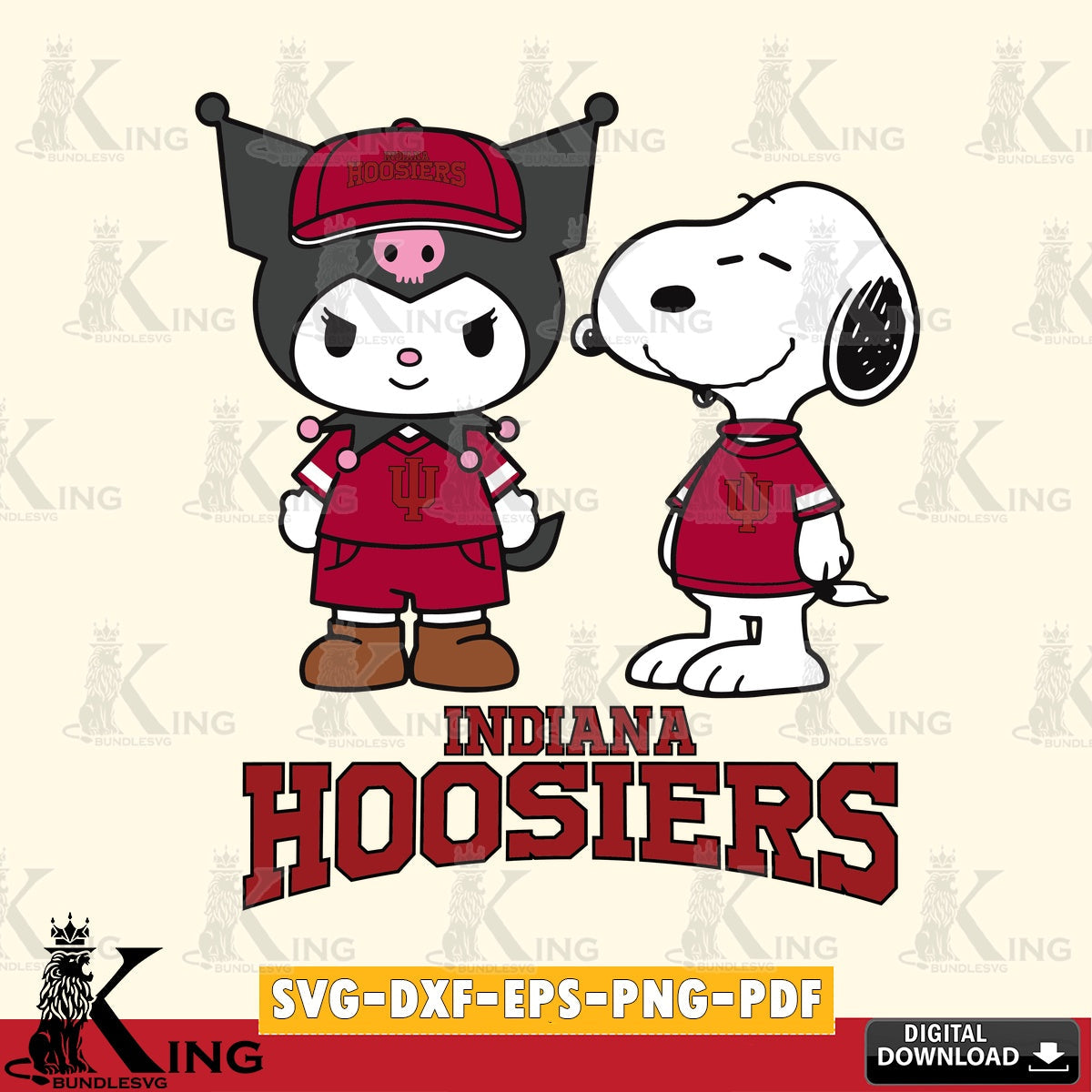 Indiana Hoosiers Kuromi Snoopy Football SVG file, Cricut, Cut file , Digital Download , Instant Download, Sanrio svg, Clipart