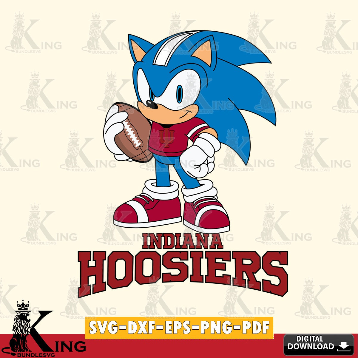 Artistic drawing of Indiana Hoosiers Sonic Game Day Ready, crafting file for iron-on transfer and vinyl decals.