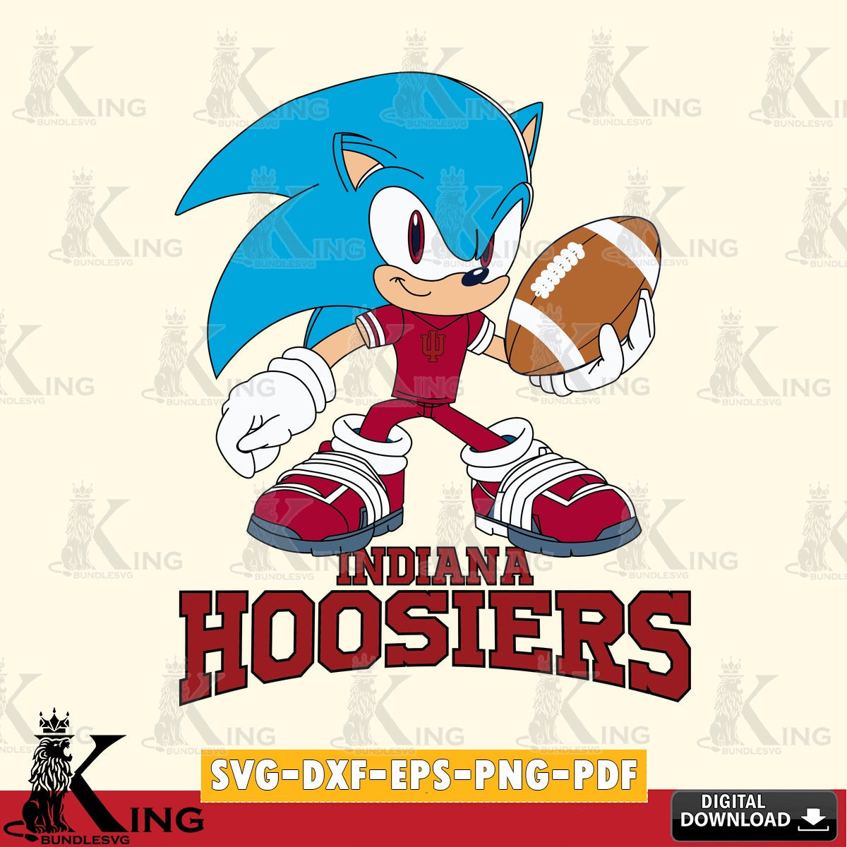 Hand-drawn style art of Indiana Hoosiers Sonic Rugby PNG clipart for sublimation printing and graphic design