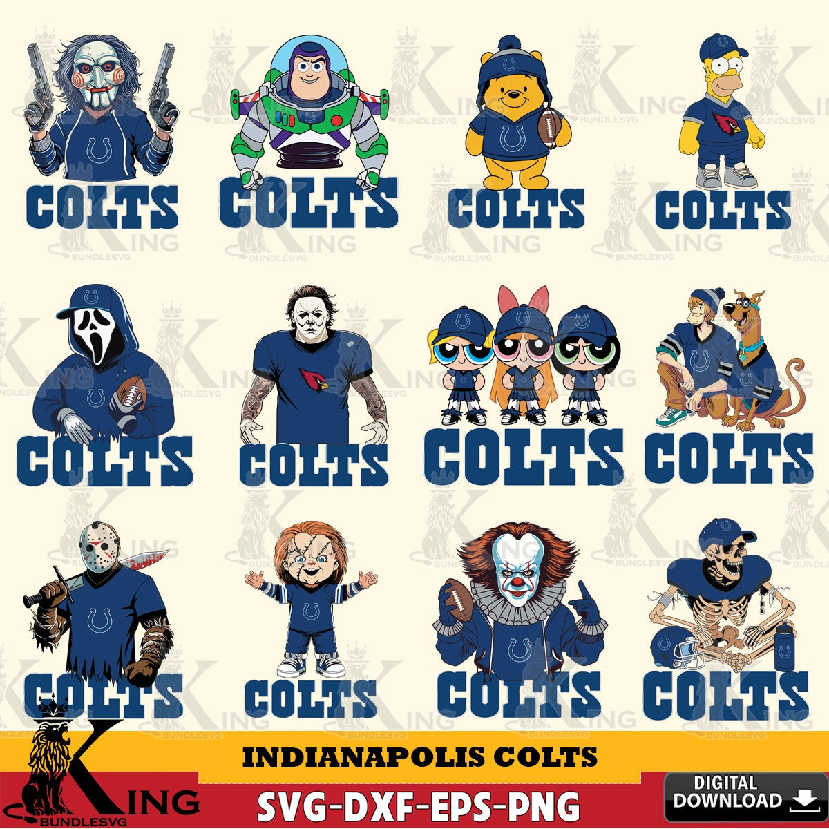 Complete bundle for Indianapolis Colts cartoon football NFL digital file for silhouette cameo and cricut projects