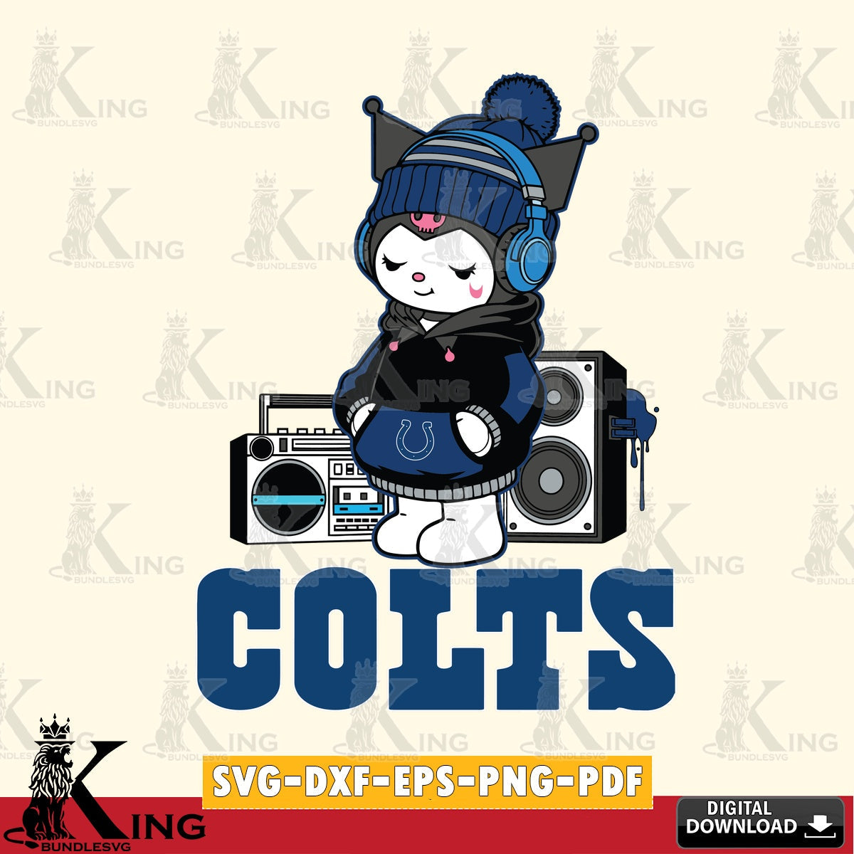 Indianapolis Colts Kuromi Football Music SVG file, Cricut, Cut file , Digital Download , Instant Download, Sanrio svg, Clipart