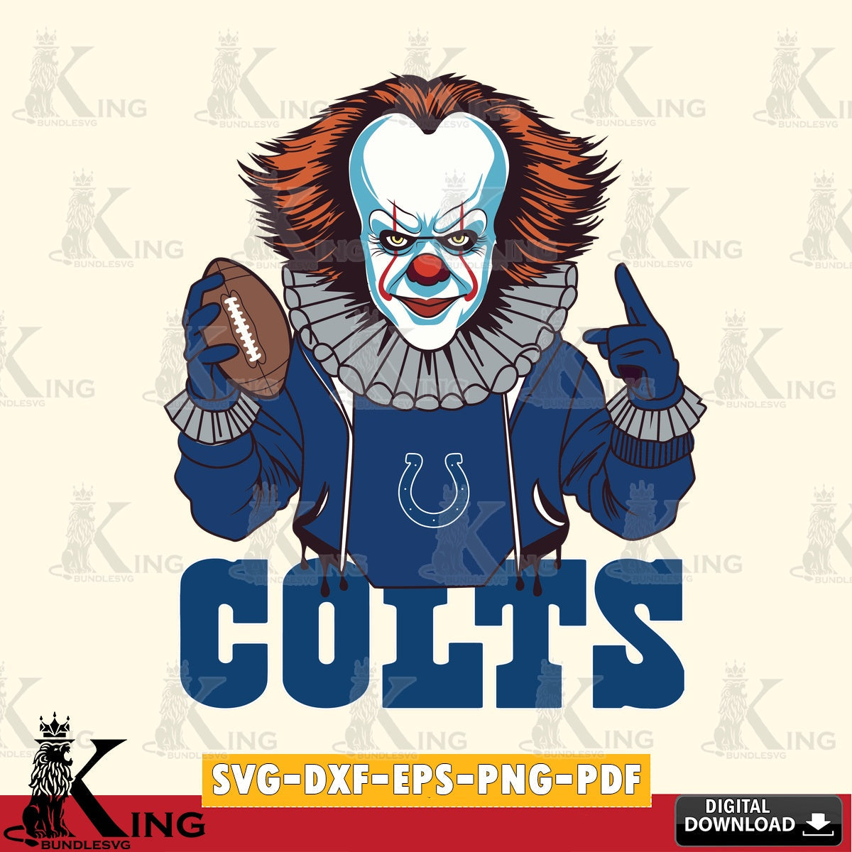 Beautiful illustration of an Indianapolis Colts Pennywise player football, crafting file for iron-on transfer and vinyl decals.