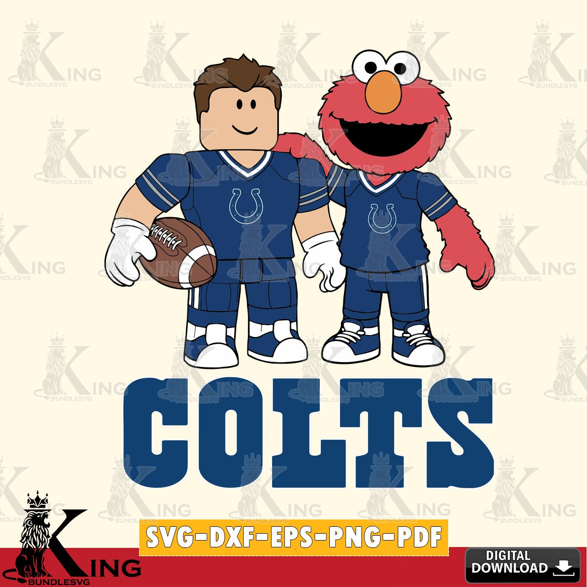 Detailed illustration of Indianapolis Colts Roblox & Elmo Football vector art for engraving, cutting, and printing