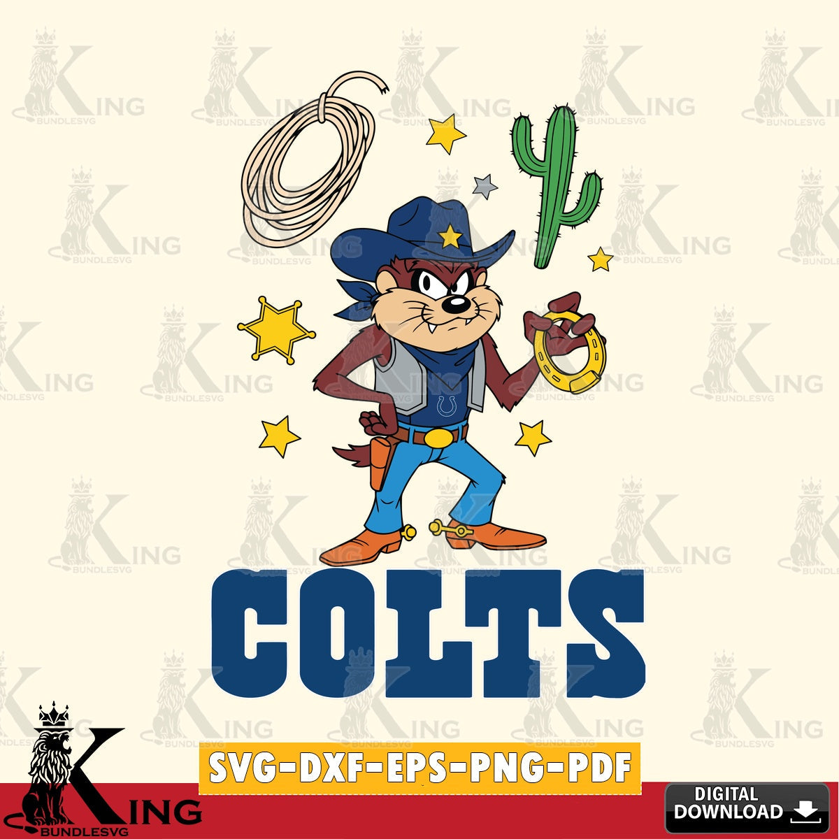 Indianapolis Colts Taz Cowboy Western Cut file , Digital Download , Instant Download, Looney Tunes svg, Football svg
