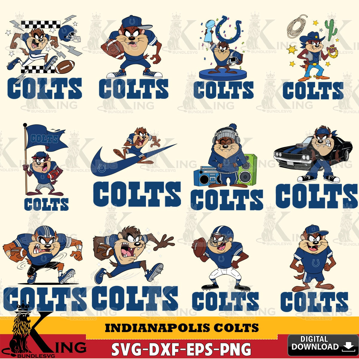 Indianapolis Colts Taz (Looney Tunes) Football NFL Bundle Cut file , Digital Download , Instant Download, Looney Tunes svg, Football svg