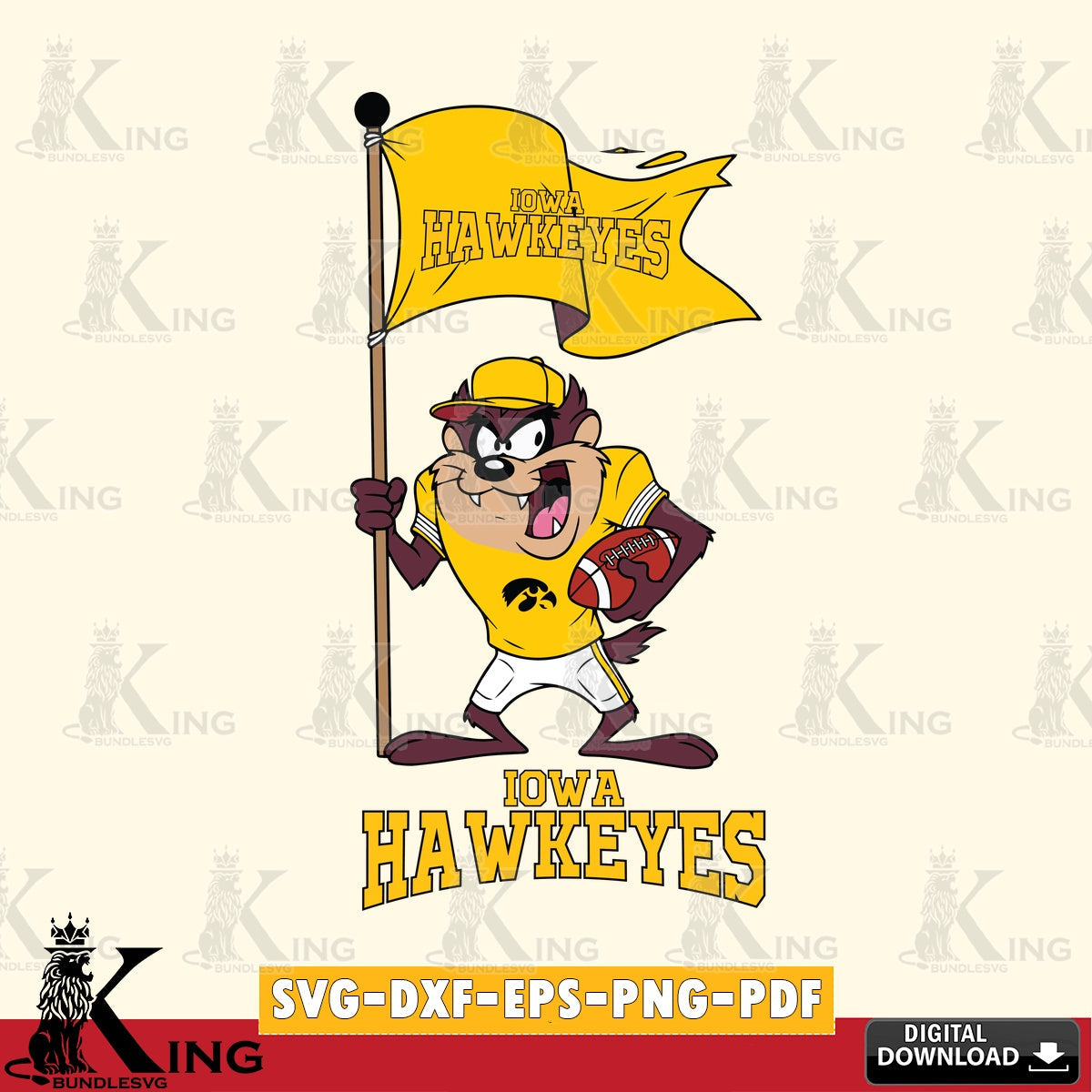 Iowa Hawkeyes Football Taz Flag Art SVG file, Cut file , Digital Download , Instant Download, Taz svg, NCAA svg