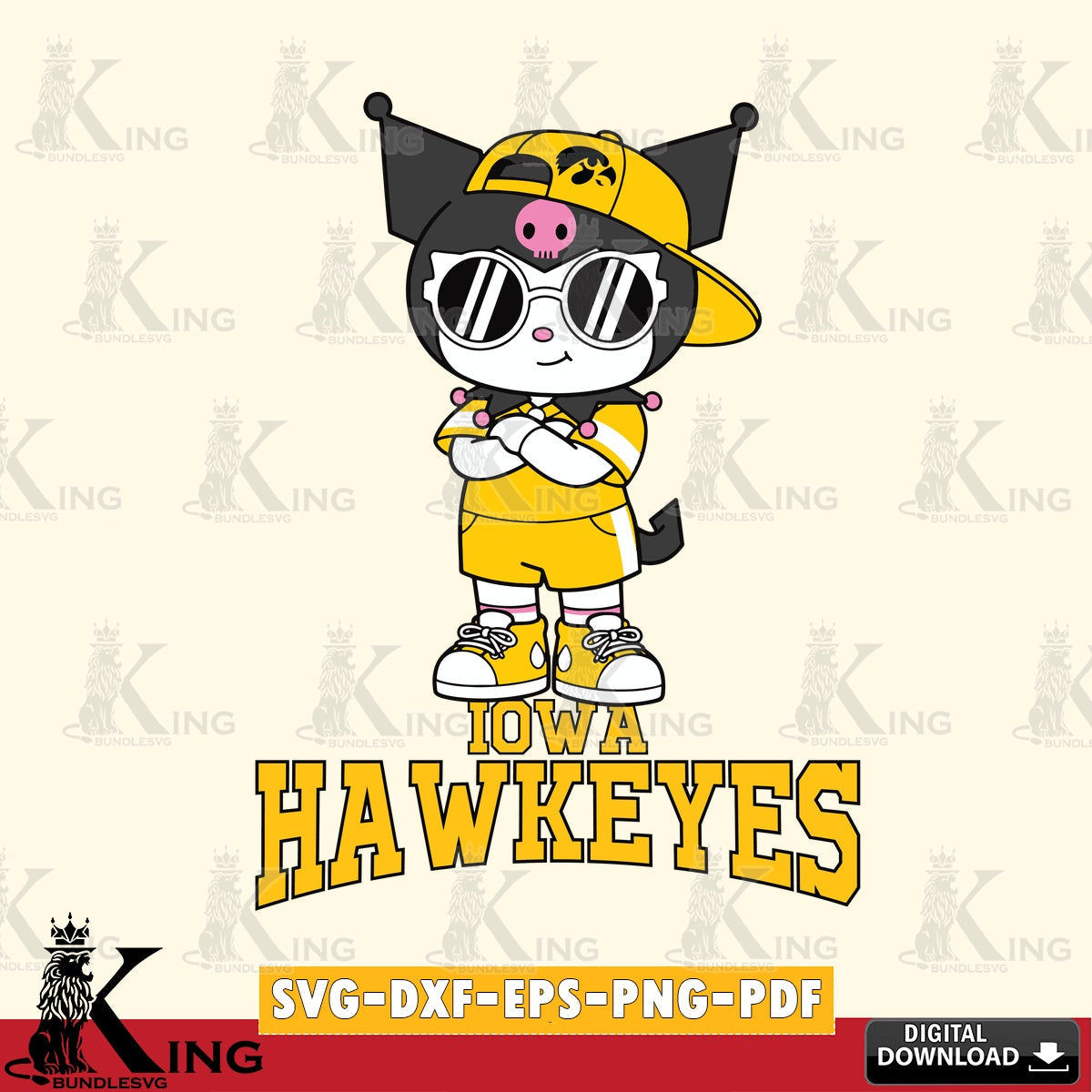 Iowa Hawkeyes Kuromi Football Jersey SVG file, Cricut, Cut file , Digital Download , Instant Download, Sanrio svg, Clipart