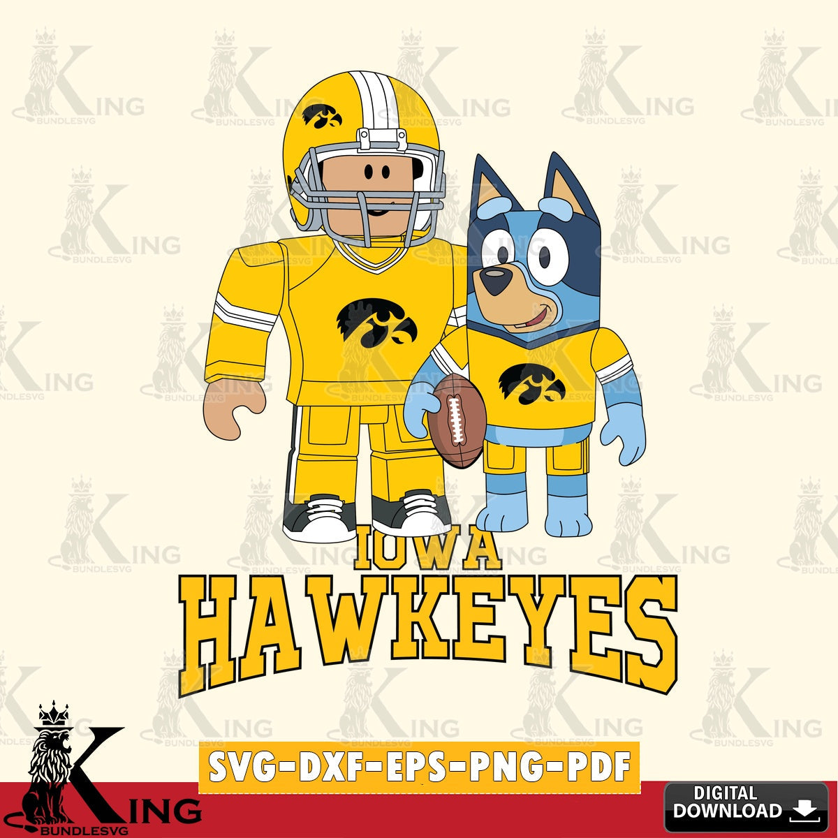 Iowa Hawkeyes Roblox & Bluey Football SVG file , NCAA Cricut, File cut , Digital Download , PDF File