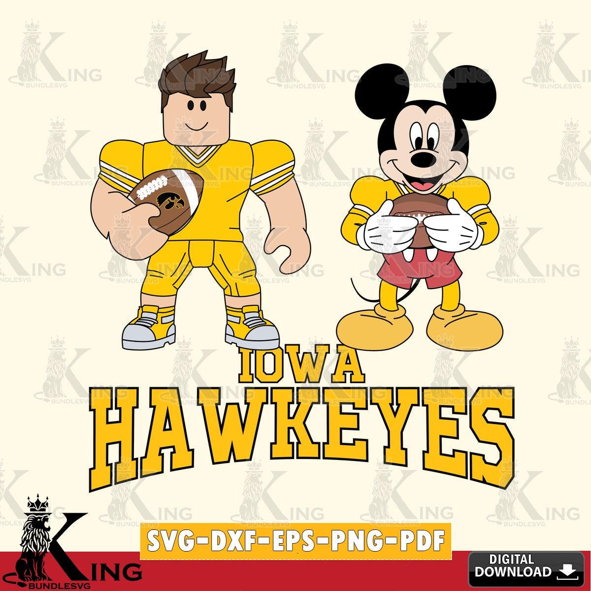 Iowa Hawkeyes Roblox & Mickey Football SVG file , NCAA Cricut, File cut , Digital Download , PDF File