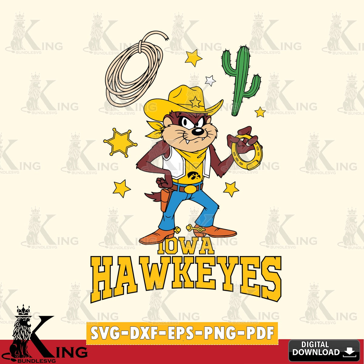 Iowa Hawkeyes Taz Cowboy Western SVG file, Cut file , Digital Download , Instant Download, Taz svg, NCAA svg