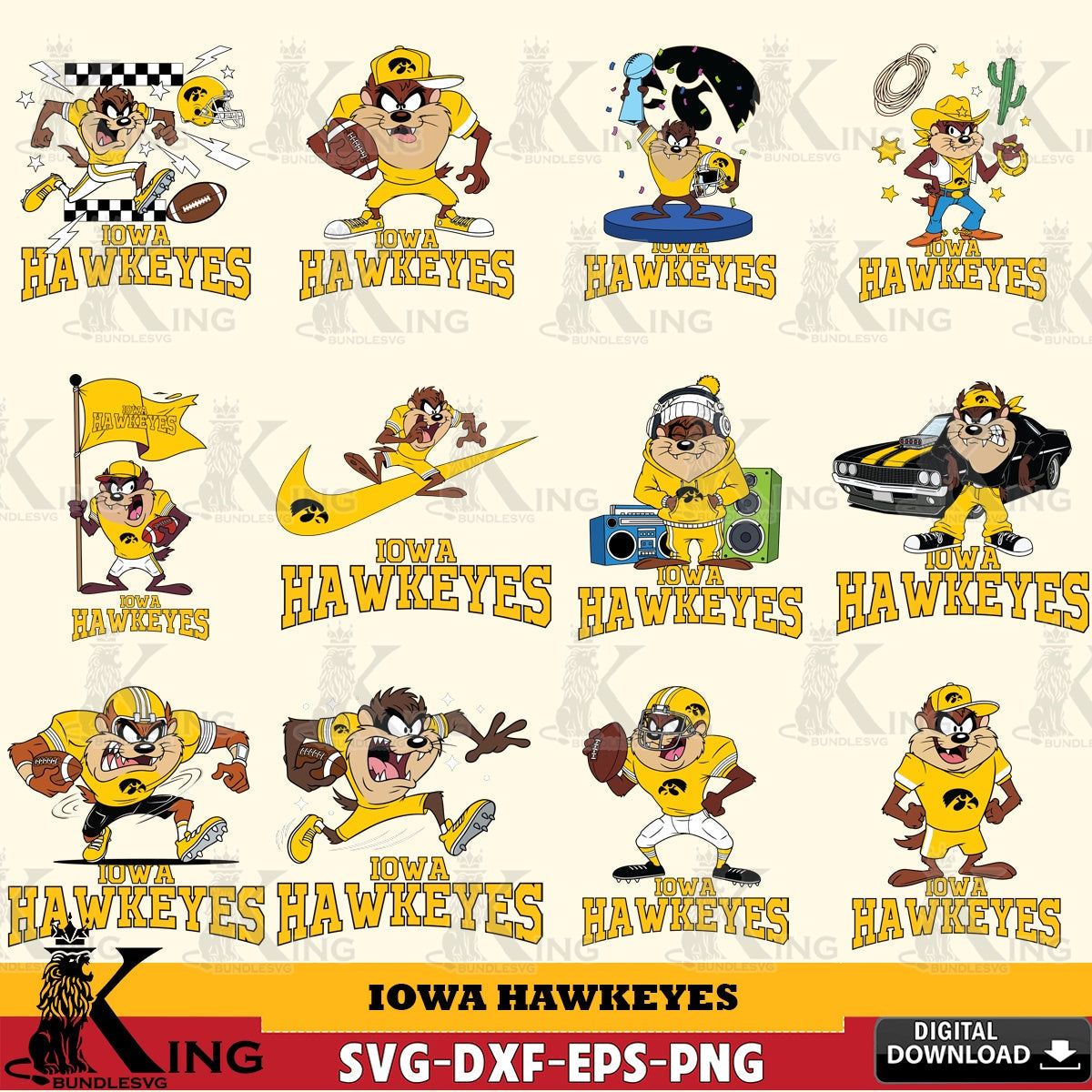 Iowa Hawkeyes Taz Football NCAA Bundle SVG file, Cut file , Digital Download , Instant Download, Taz svg, NCAA svg