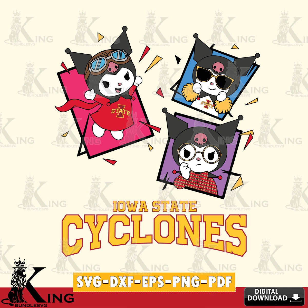 Iowa State Cyclones Kuromi Action Football SVG file, Cricut, Cut file , Digital Download , Instant Download, Sanrio svg, Clipart