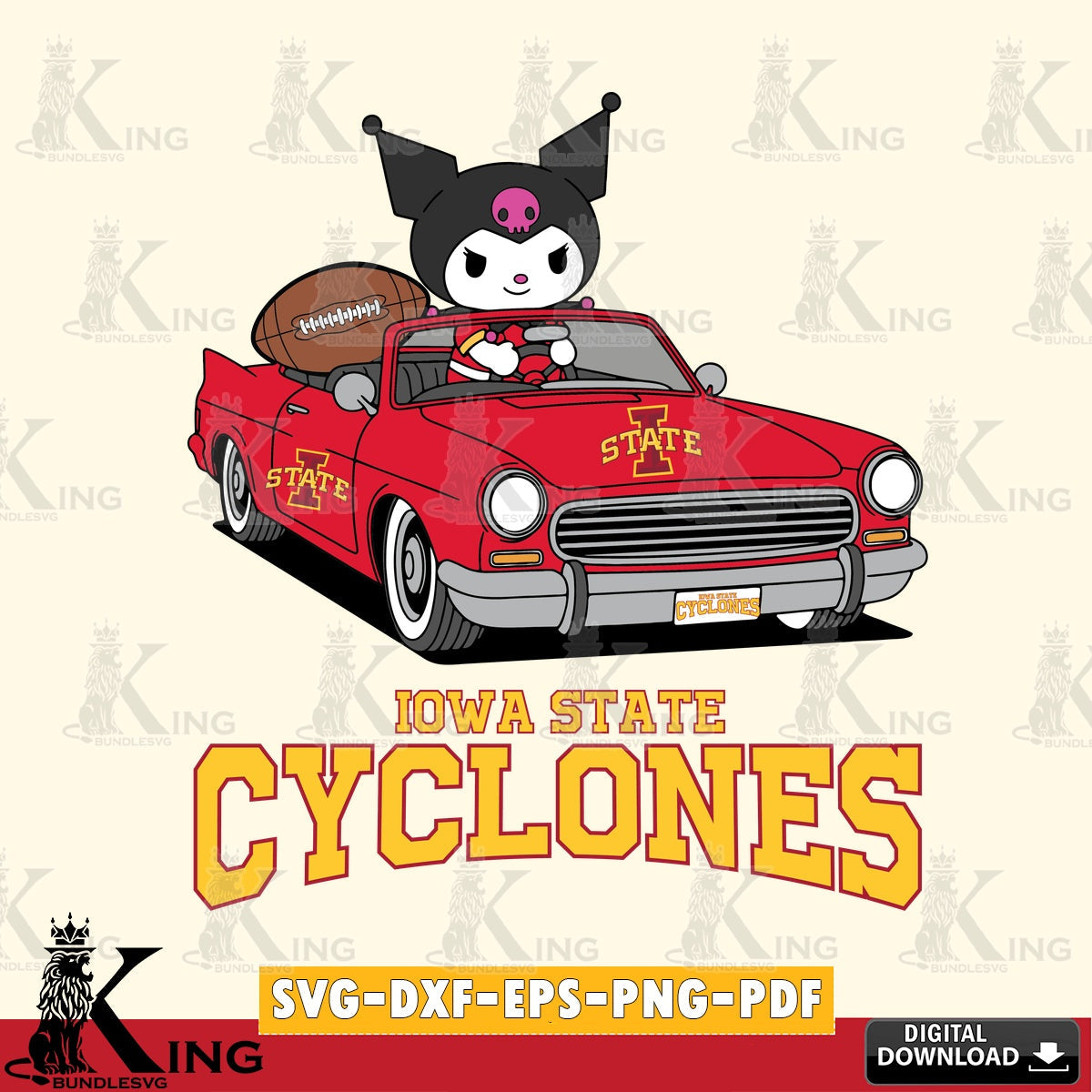 Iowa State Cyclones Kuromi Car Football Game SVG file, Cricut, Cut file , Digital Download , Instant Download, Sanrio svg, Clipart