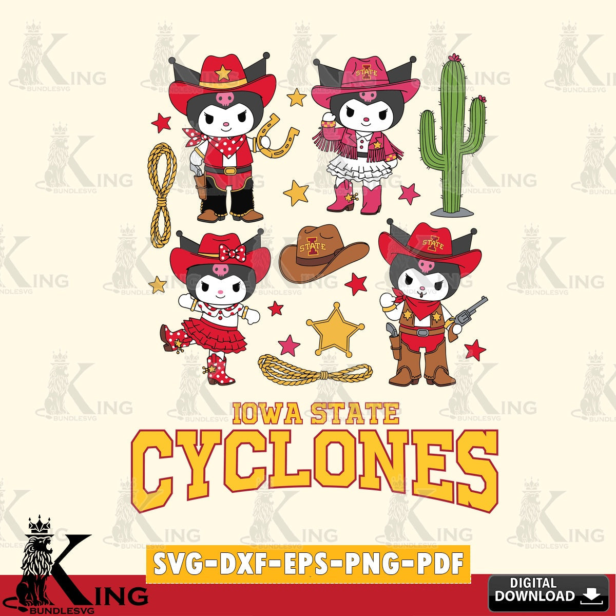 Iowa State Cyclones Kuromi Cowboy Western SVG file, Cricut, Cut file , Digital Download , Instant Download, Sanrio svg, Clipart