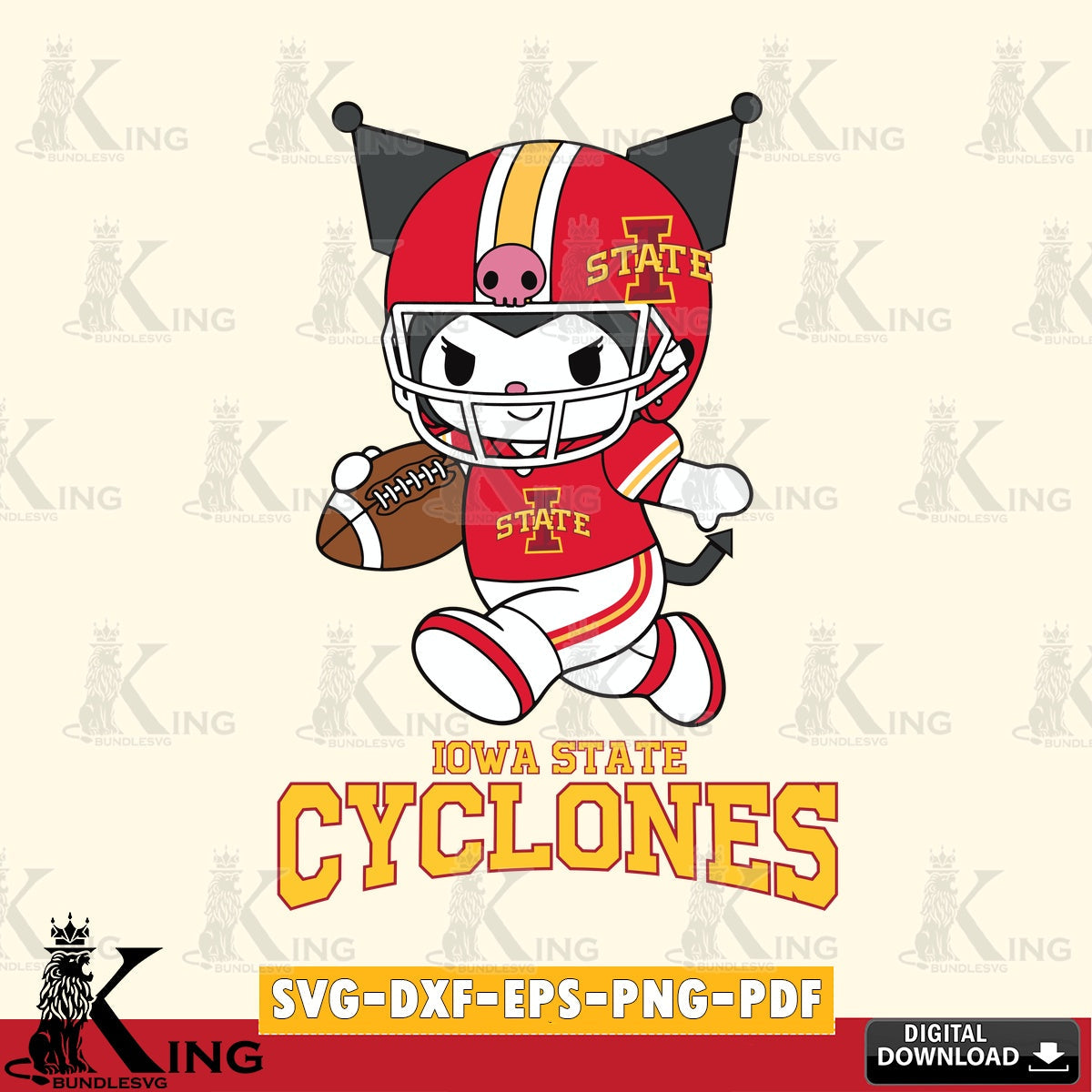 Iowa State Cyclones Kuromi Football Run SVG file, Cricut, Cut file , Digital Download , Instant Download, Sanrio svg, Clipart