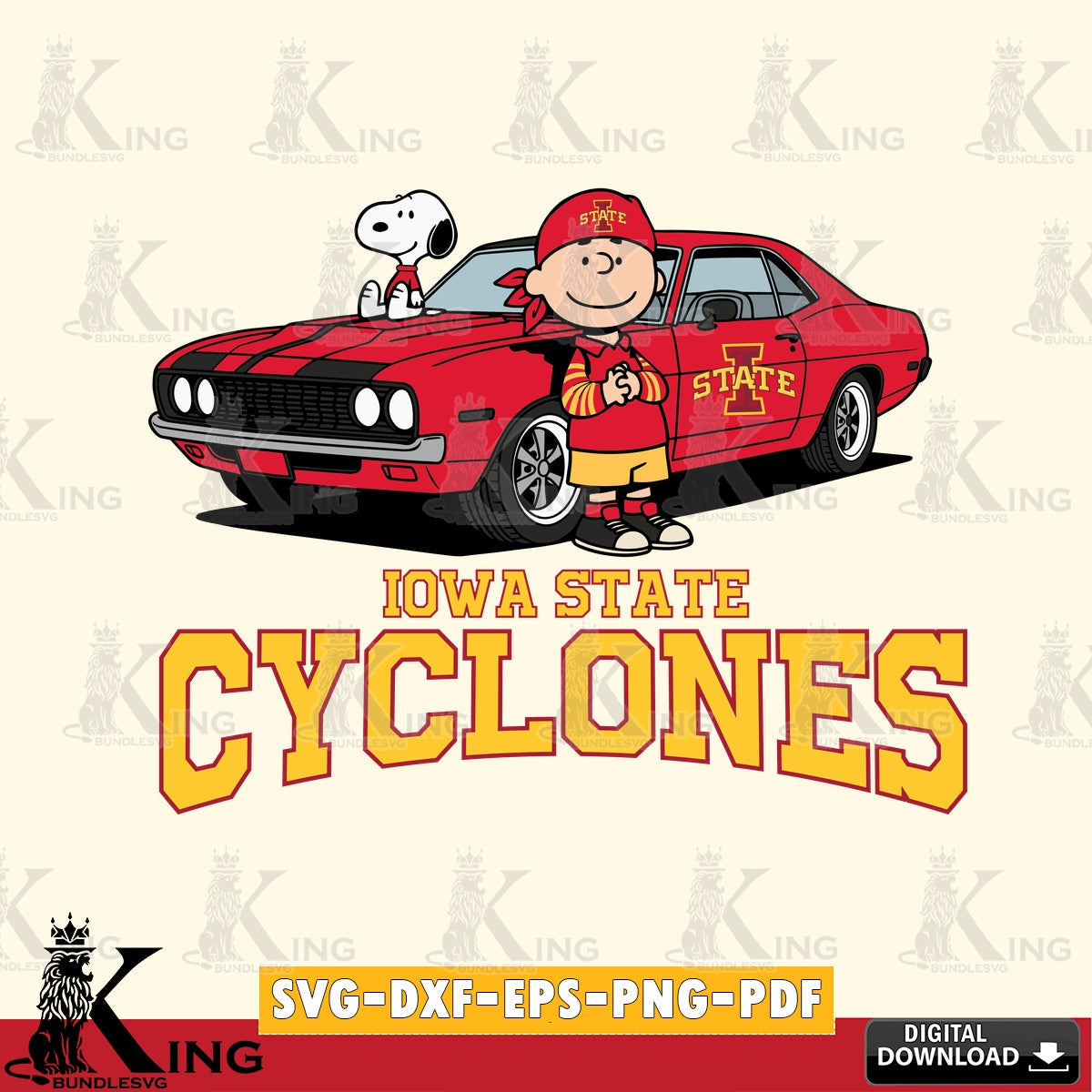 Iowa State Cyclones Peanuts Muscle Car SVG, Cricut, Cut file , Digital Download , Instant Download, Peanuts svg, NCAA svg, Football svg, Sport svg