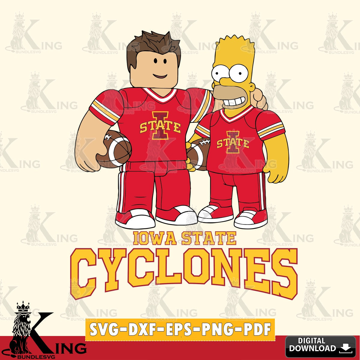 Digital download featuring Iowa State Cyclones Roblox Homer Simpson football, NCAA Cricut, cut vector illustration for POD