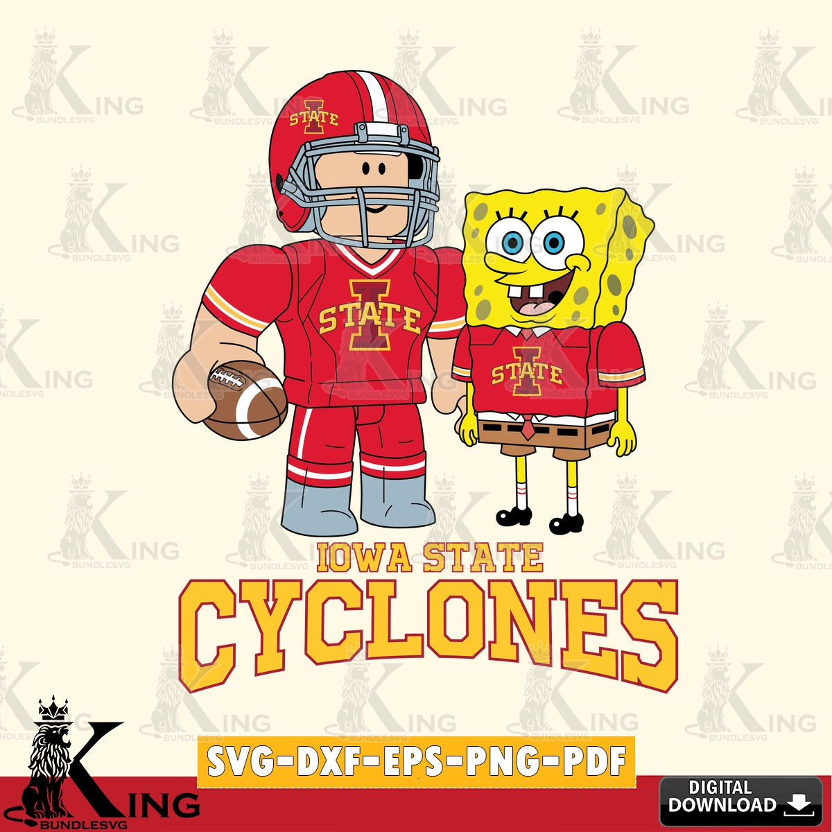 Iowa State Cyclones Roblox & Spongebob Football SVG file , NCAA Cricut, File cut , Digital Download , PDF File