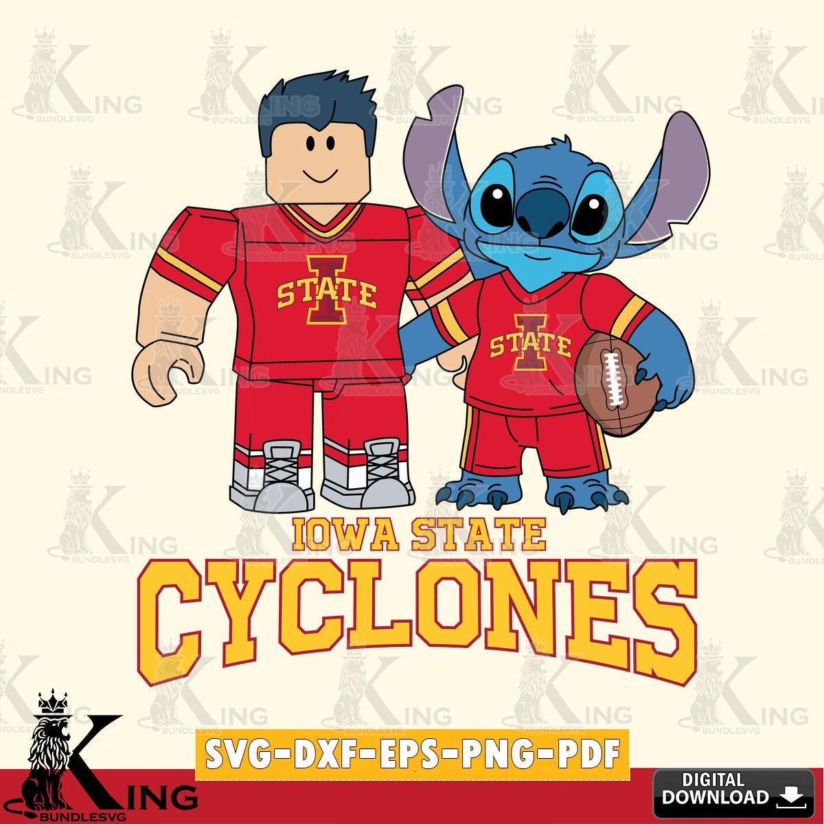 Iowa State Cyclones Roblox & Stitch Football SVG file , NCAA Cricut, File cut , Digital Download , PDF File