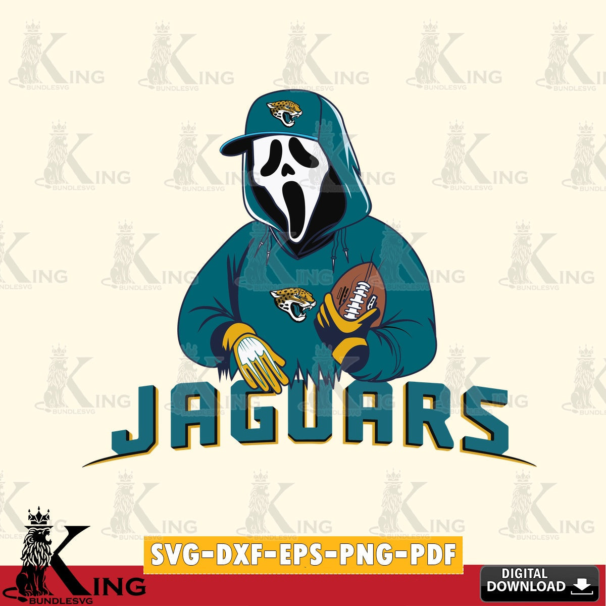 Unique artwork depicting a Jacksonville Jaguars Ghostface Scream football player, a digital file for silhouette cameo and cricut
