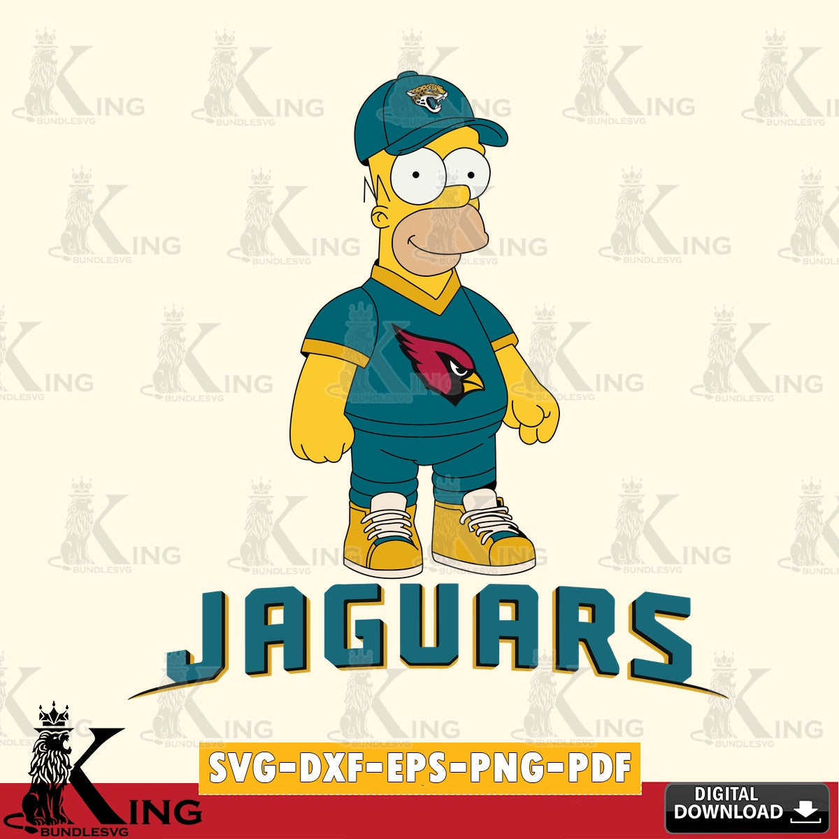 Modern graphic depicting Jacksonville Jaguars Homer Simpson football, a digital file for silhouette cameo and cricut projects.
