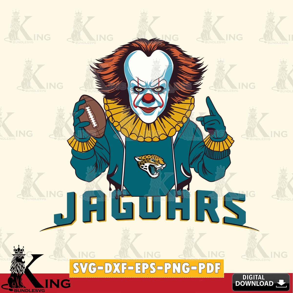 Creative design featuring Jacksonville Jaguars Pennywise Player Football, SVG PNG design suitable for Glowforge and laser cutting