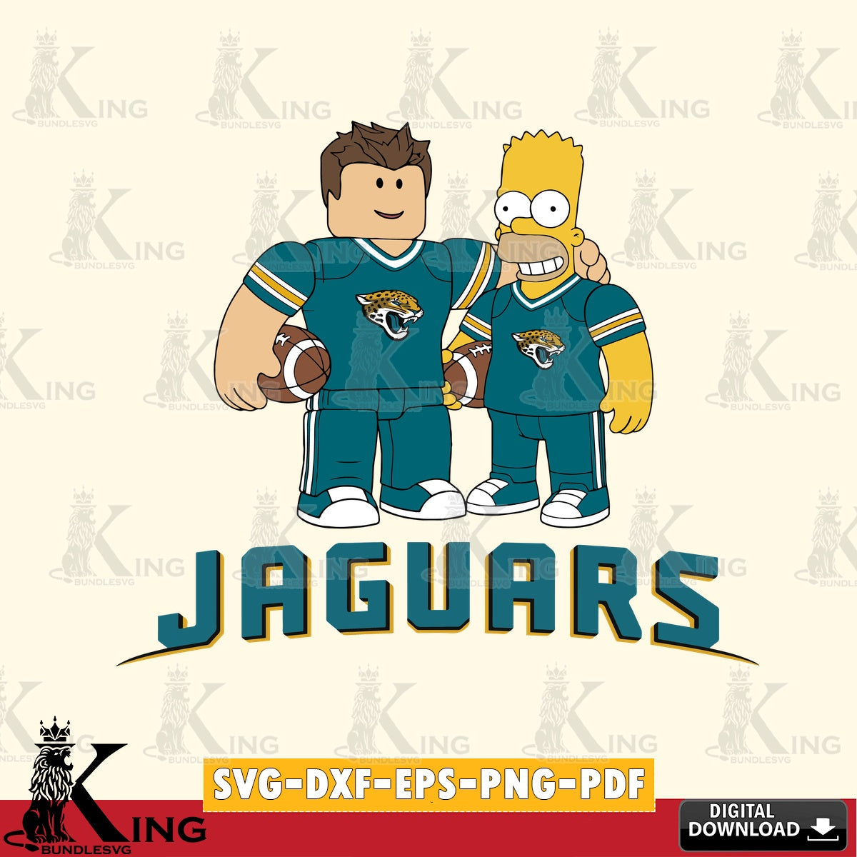 Digital clipart of Jacksonville Jaguars Roblox Homer Simpson football, a digital file for silhouette cameo and cricut projects