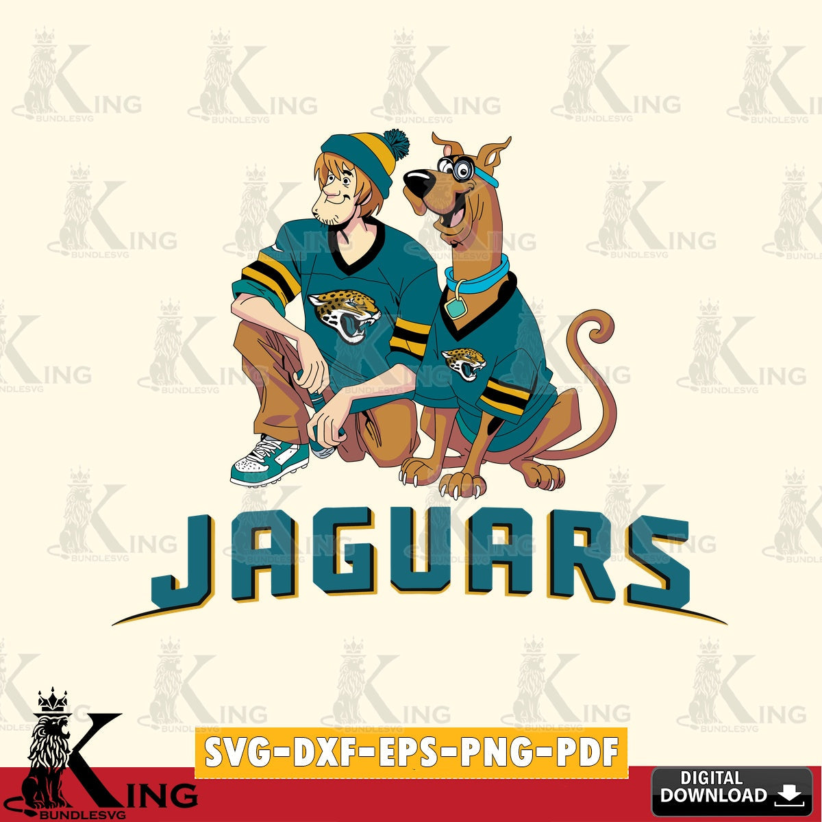 Creative design featuring Jacksonville Jaguars Shaggy and Scooby Doo football, crafting file for iron-on transfer and vinyl