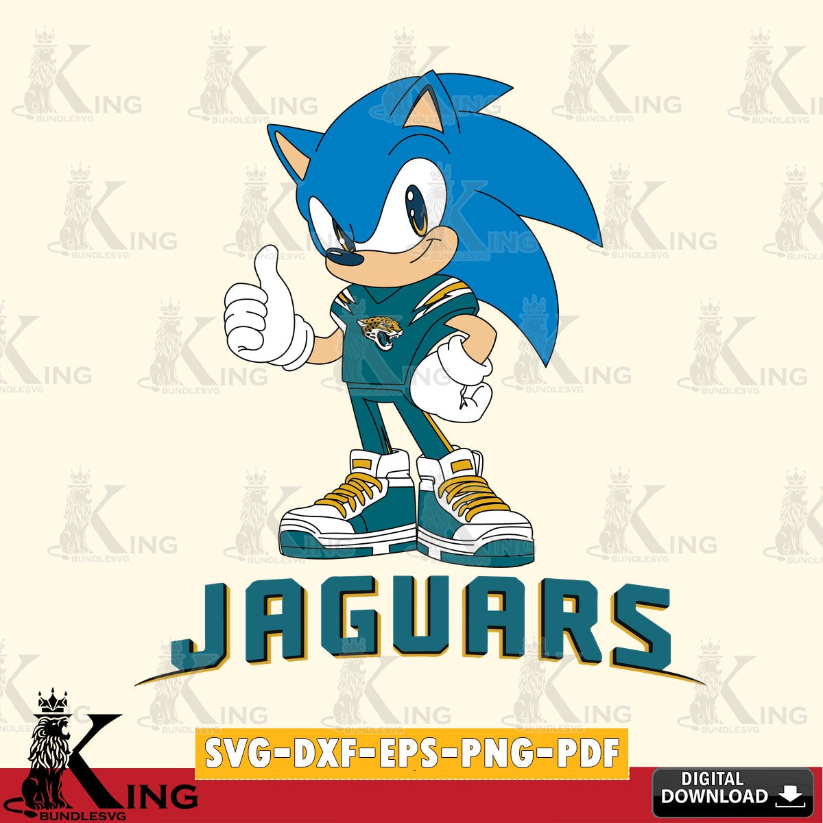 Modern graphic depicting Jacksonville Jaguars Sonic Like Football PNG clipart for sublimation printing and graphic design