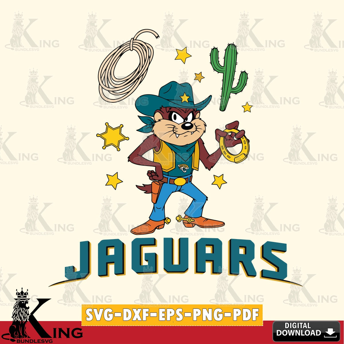 Jacksonville Jaguars Taz Cowboy Western Cut file , Digital Download , Instant Download, Looney Tunes svg, Football svg