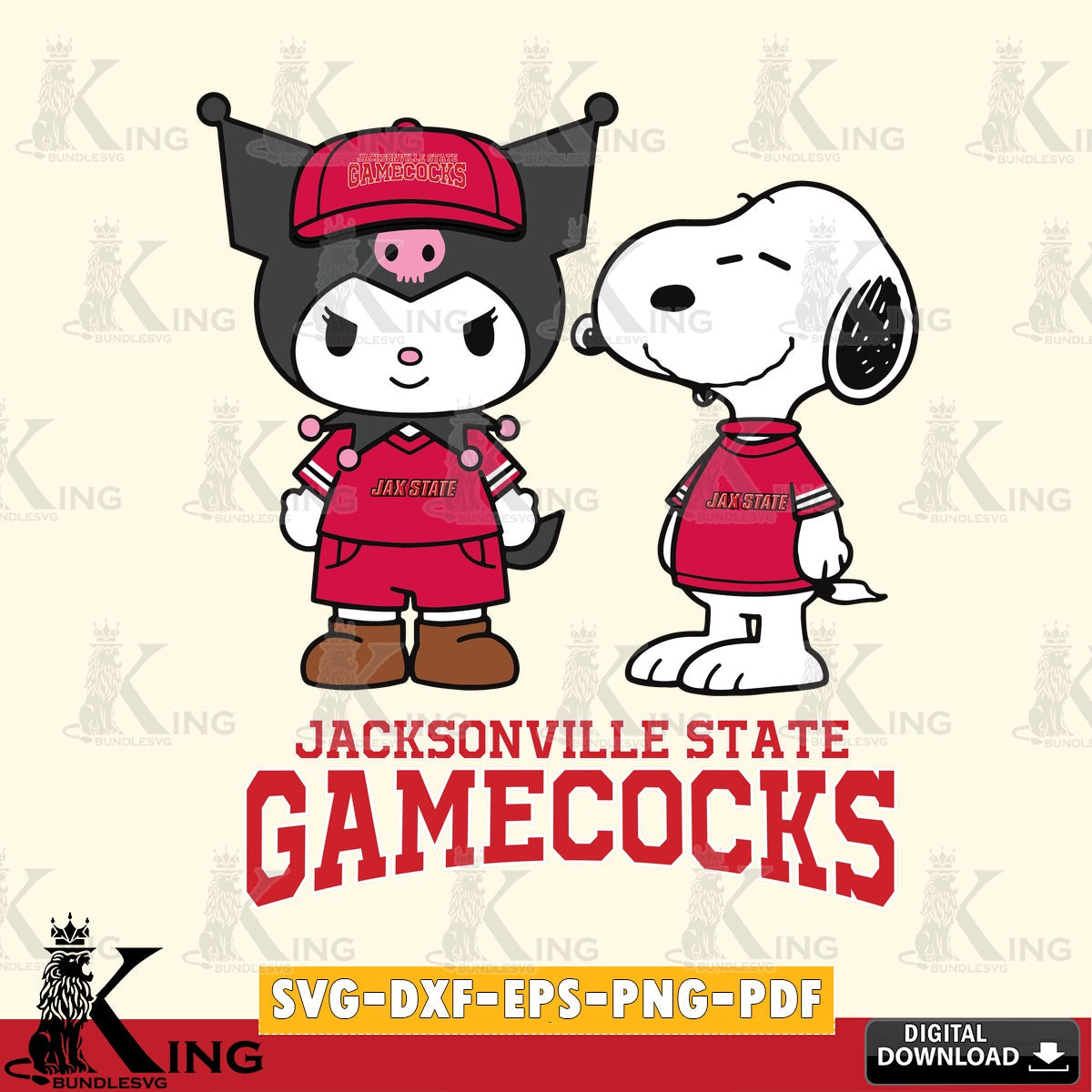 Jacksonville State Gamecocks Kuromi Snoopy Football SVG file, Cricut, Cut file , Digital Download , Instant Download, Sanrio svg, Clipart