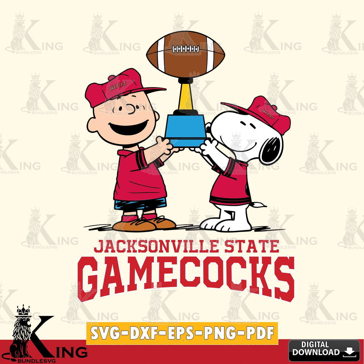 Jacksonville State Gamecocks Peanuts Football Trophy SVG, Cricut, Cut file , Digital Download , Instant Download, Peanuts svg, NCAA svg, Football svg, Sport svg