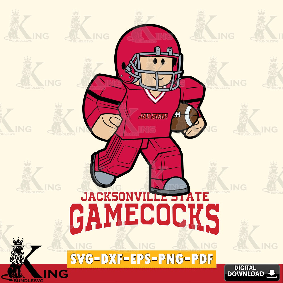 Jacksonville State Gamecocks Roblox Player Rugby SVG file , NCAA Cricut, File cut , Digital Download , PDF File