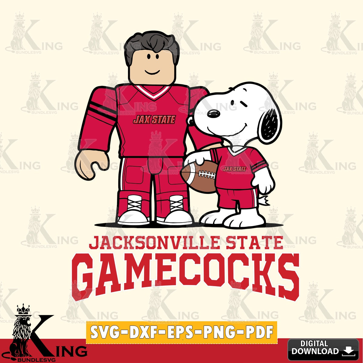 Jacksonville State Gamecocks Roblox & Snoopy Football SVG file , NCAA Cricut, File cut , Digital Download , PDF File