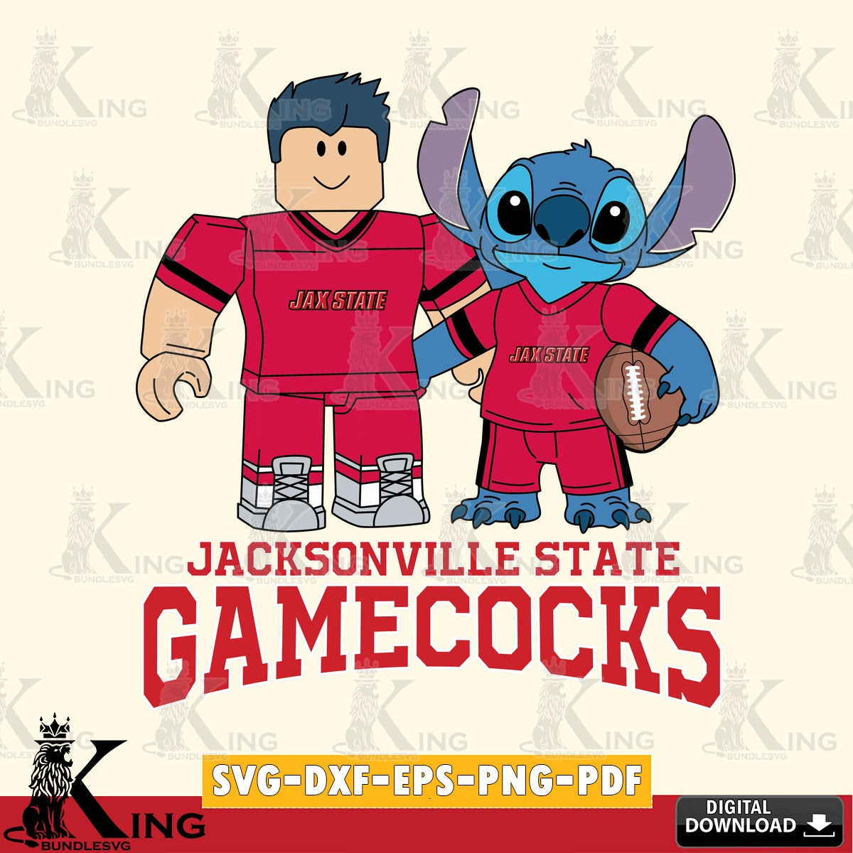 Jacksonville State Gamecocks Roblox & Stitch Football SVG file , NCAA Cricut, File cut , Digital Download , PDF File