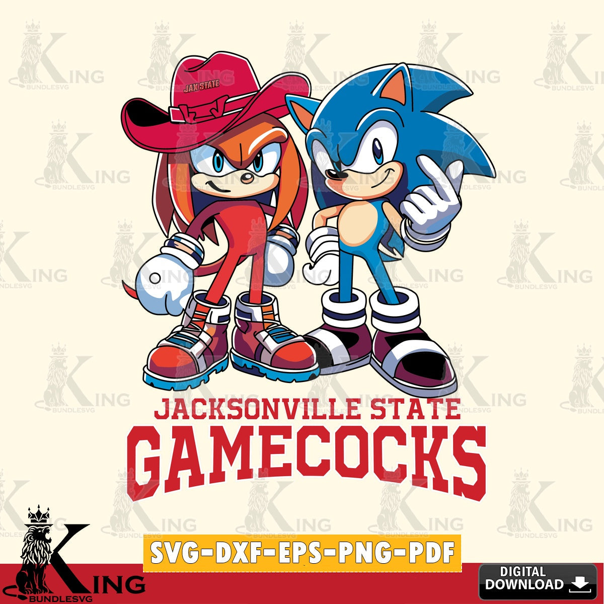 Jacksonville State Gamecocks Sonic & Knuckles Football Mascot SVG file, Vector , Digital Download , PDF File , Instant Download