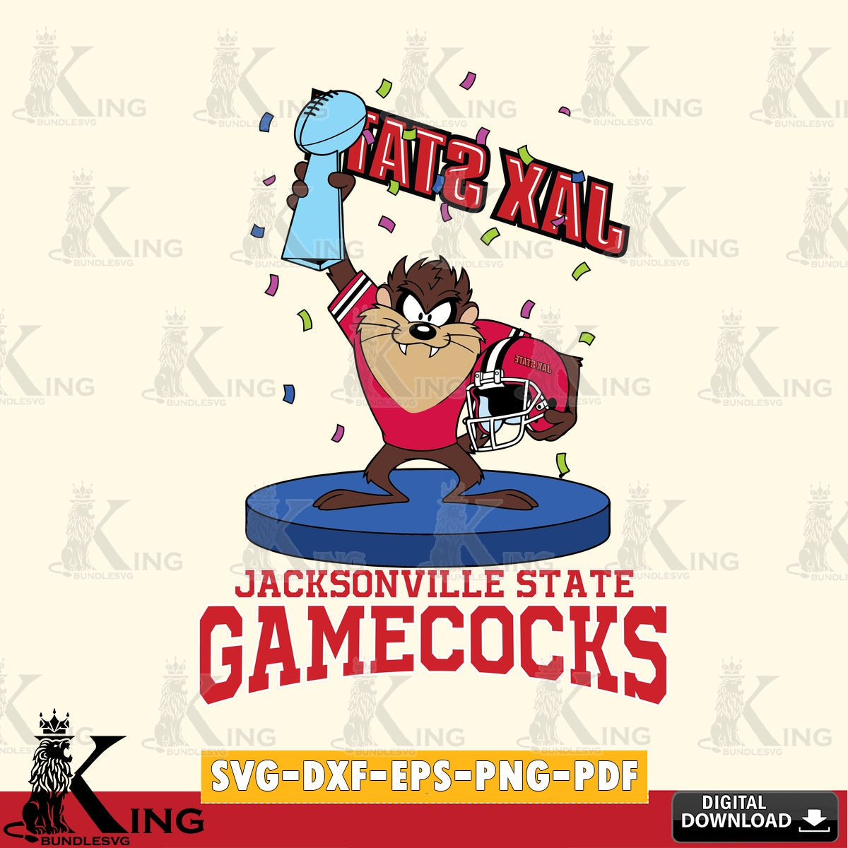 Jacksonville State Gamecocks Taz Trophy Podium SVG file, Cut file , Digital Download , Instant Download, Taz svg, NCAA svg