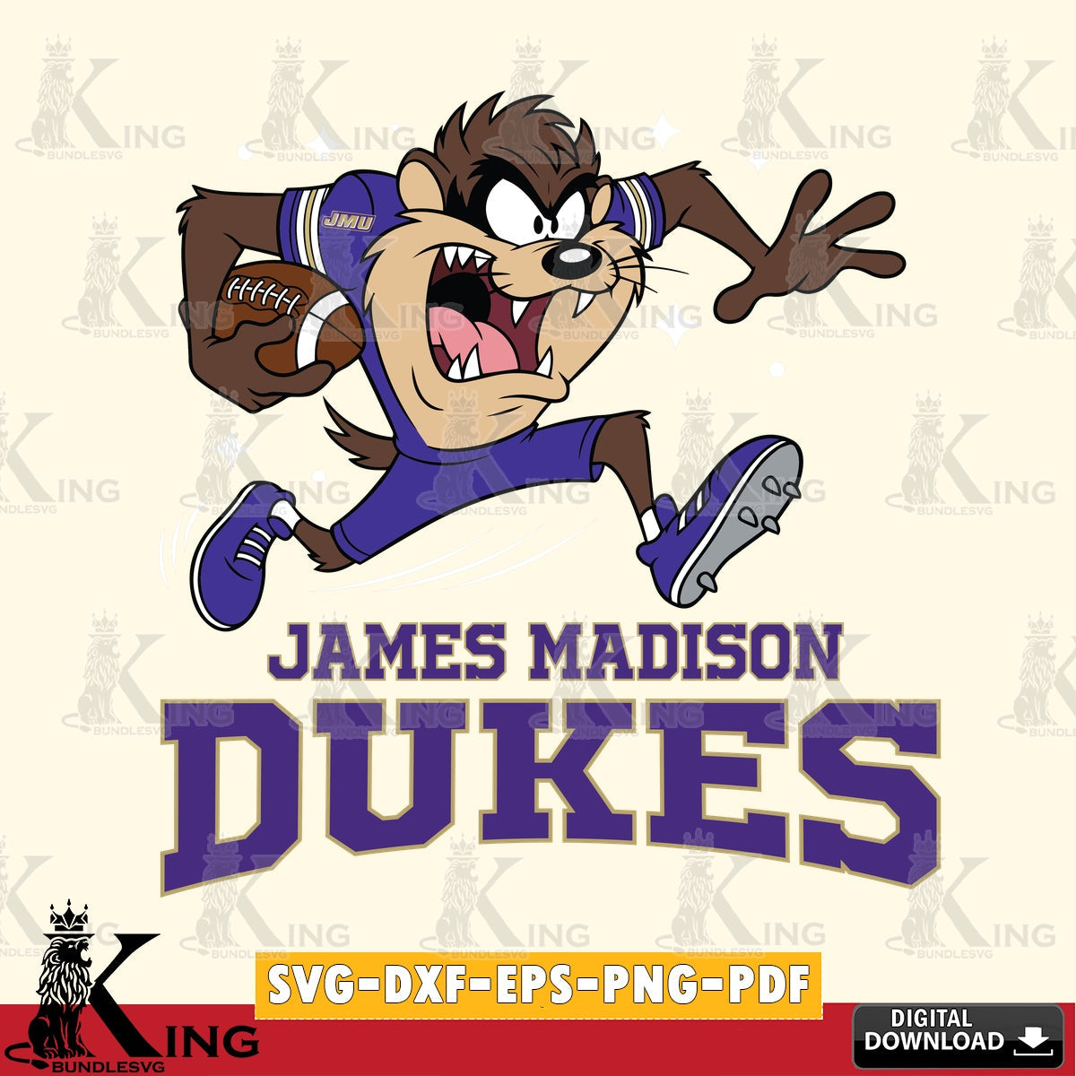 James Madison Dukes Angry Taz Football SVG file, Cut file , Digital Download , Instant Download, Taz svg, NCAA svg