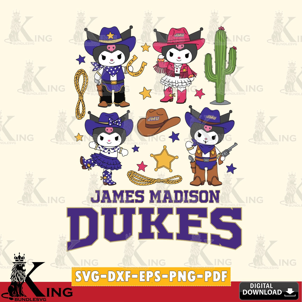 James Madison Dukes Kuromi Cowboy Western SVG file, Cricut, Cut file , Digital Download , Instant Download, Sanrio svg, Clipart