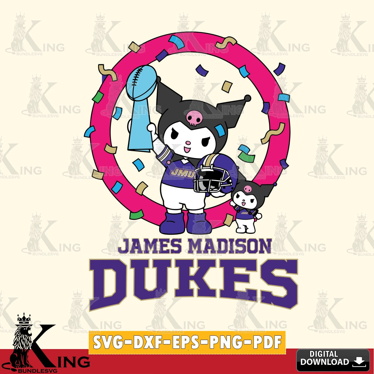 James Madison Dukes Kuromi Football Champion SVG file, Cricut, Cut file , Digital Download , Instant Download, Sanrio svg, Clipart