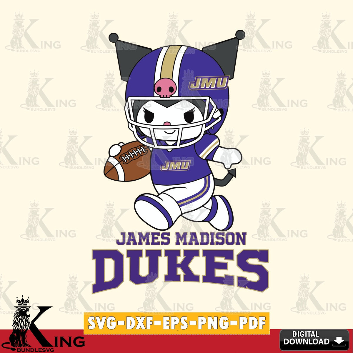 James Madison Dukes Kuromi Football Run SVG file, Cricut, Cut file , Digital Download , Instant Download, Sanrio svg, Clipart