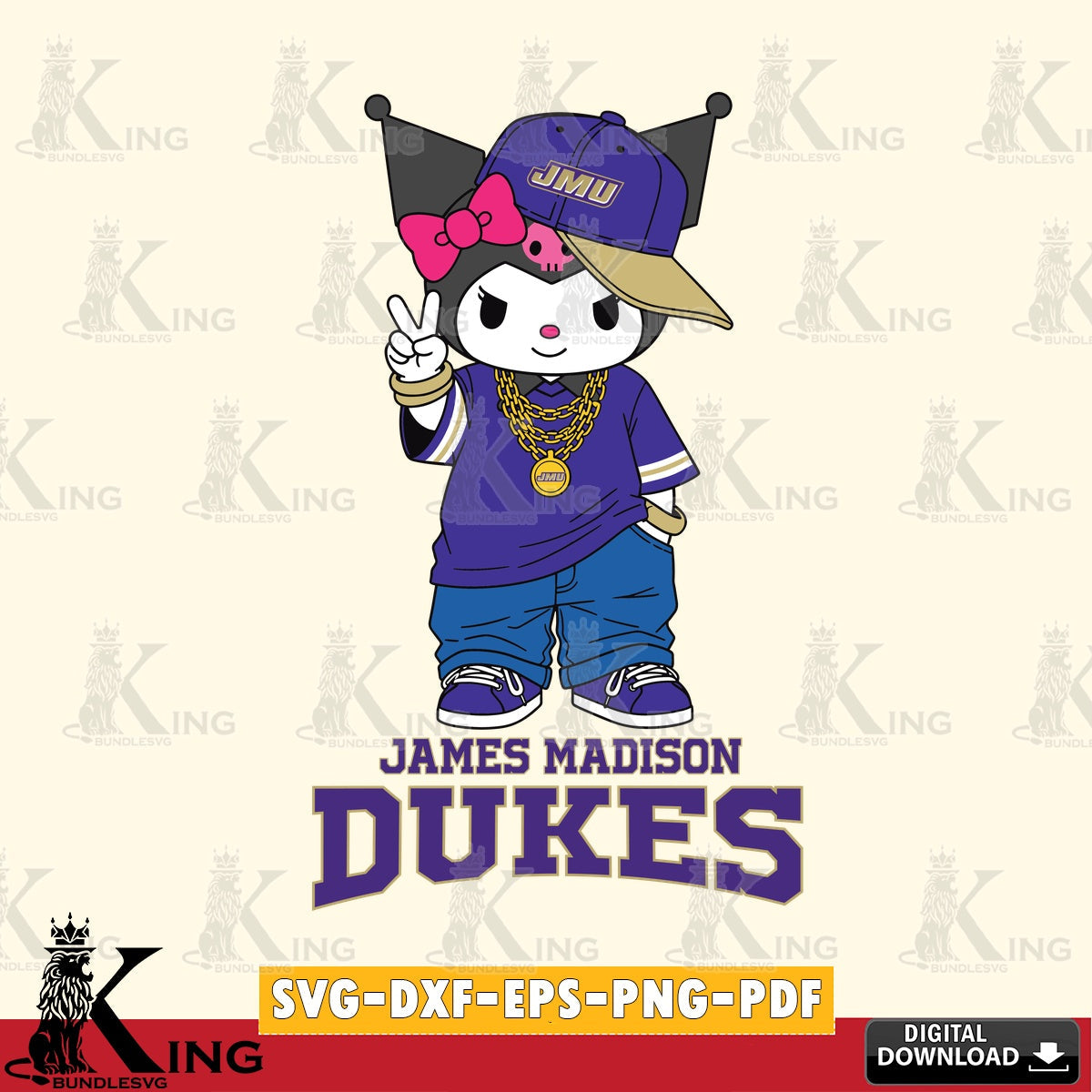 James Madison Dukes Kuromi Streetwear Style SVG file, Cricut, Cut file , Digital Download , Instant Download, Sanrio svg, Clipart