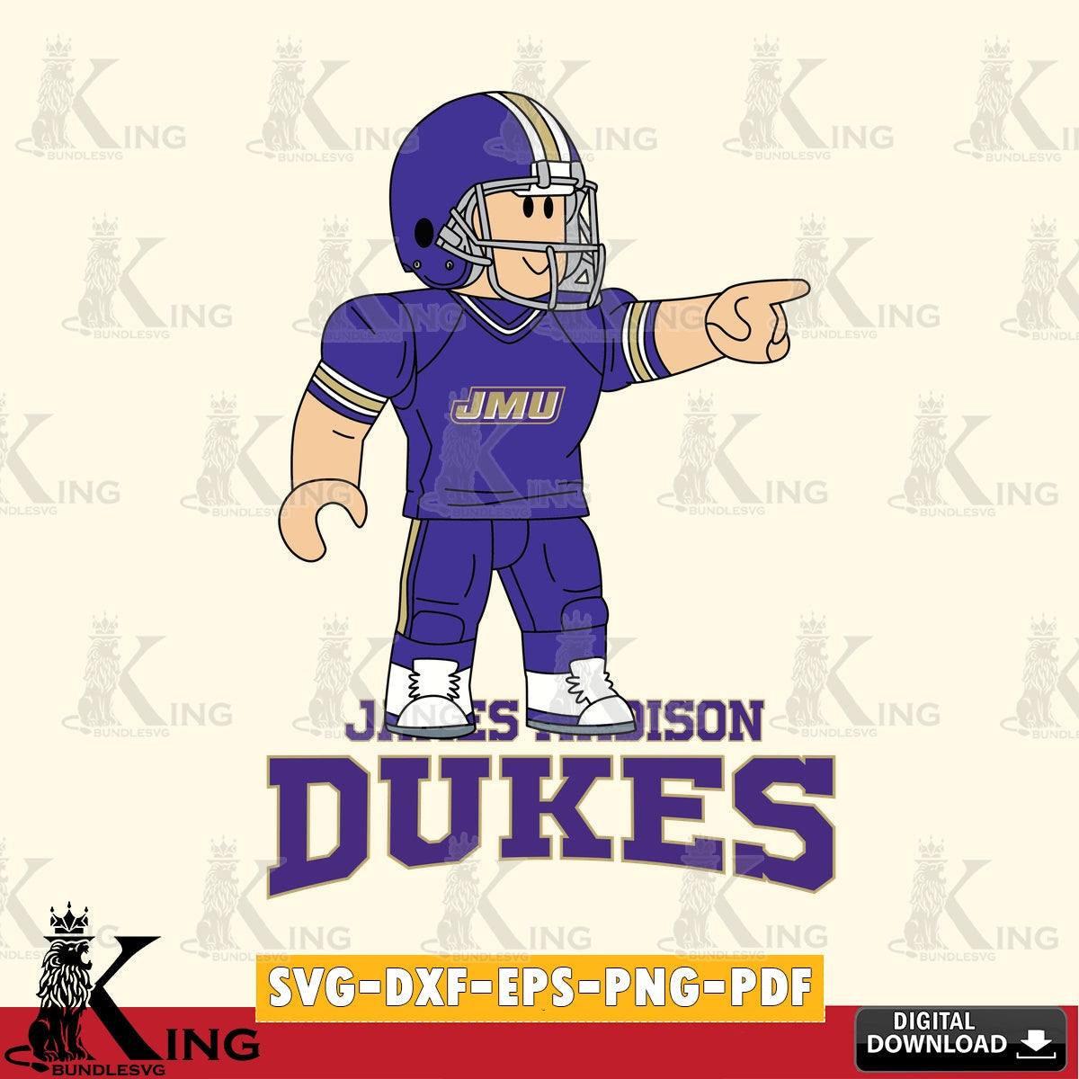 James Madison Dukes Roblox Player Football SVG file , NCAA Cricut, File cut , Digital Download , PDF File
