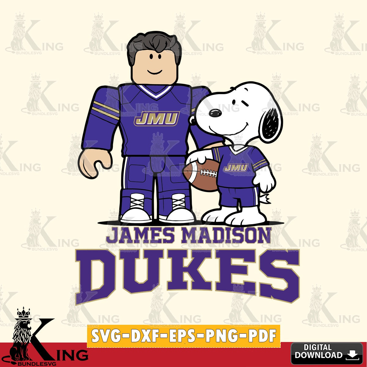 James Madison Dukes Roblox & Snoopy Football SVG file , NCAA Cricut, File cut , Digital Download , PDF File