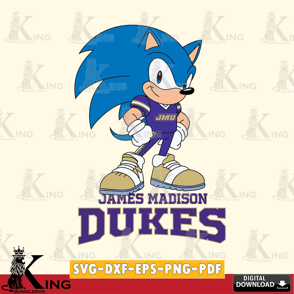 Eye-catching graphic of James Madison Dukes Sonic Football Star Mascot, digital file for silhouette cameo and cricut projects