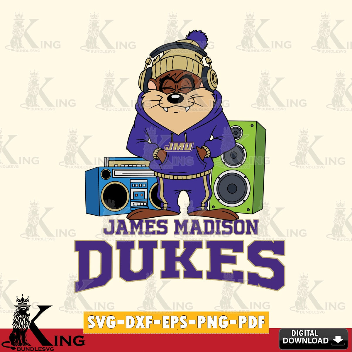James Madison Dukes Taz Hip Hop SVG file, Cut file , Digital Download , Instant Download, Taz svg, NCAA svg