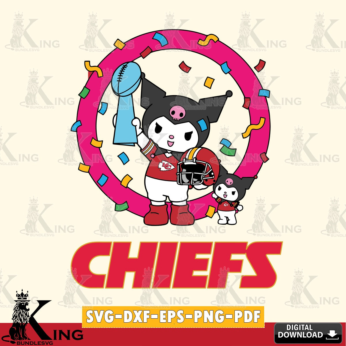 Kansas City Chiefs Kuromi Football Champion SVG file, Cricut, Cut file , Digital Download , Instant Download, Sanrio svg, Clipart